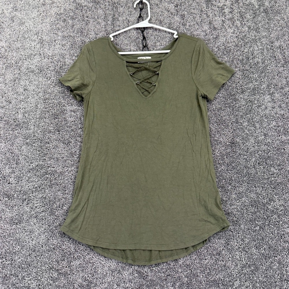 Maurices Top Womens S Green Jersey Criss Cross V Neck Tunic Summer Casual Tee